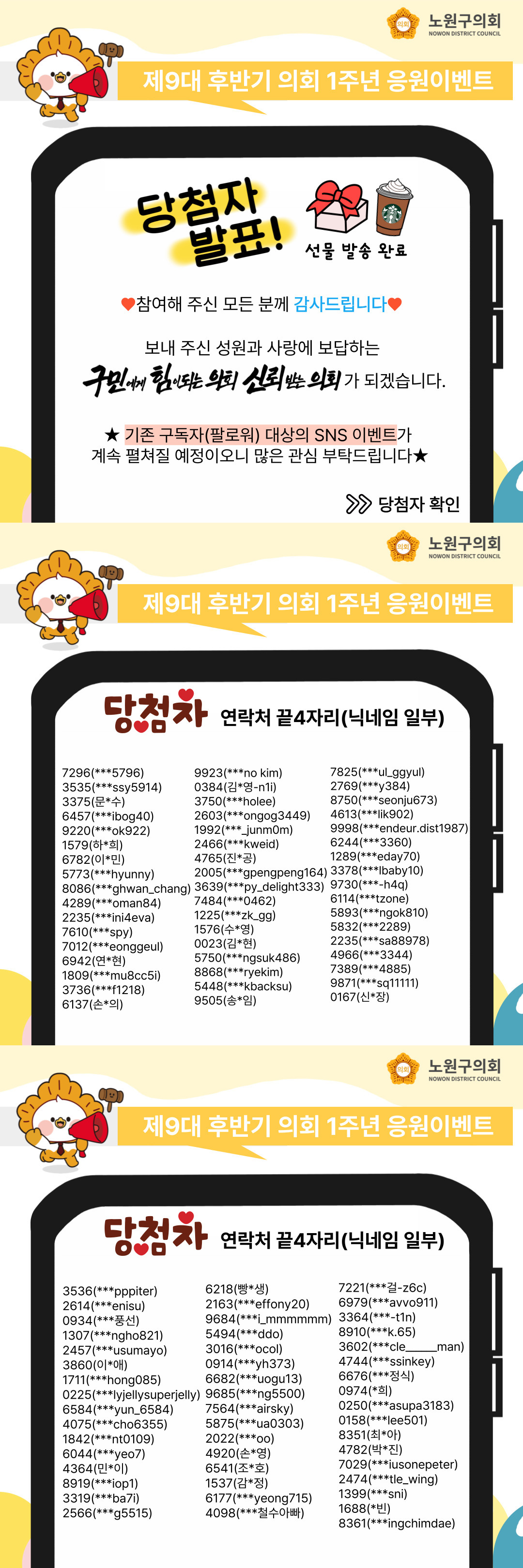 제9대 후반기 노원구의회 1주년 SNS 응원 이벤트 결과 발표 - 1